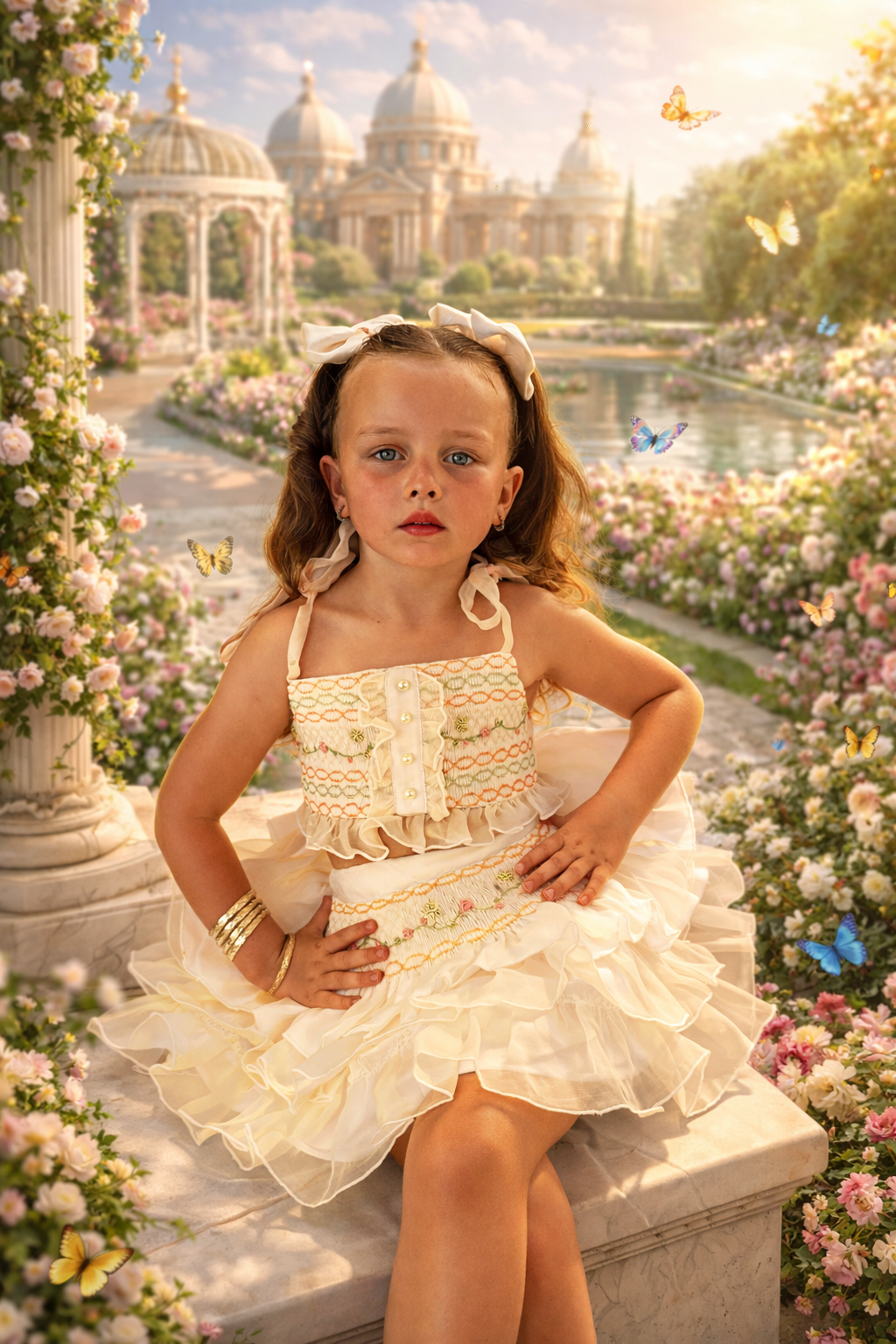 ‘Isabelle ‘ cream Smock Skirt and matching smock crop to set 👑👑hand embroidered 👑