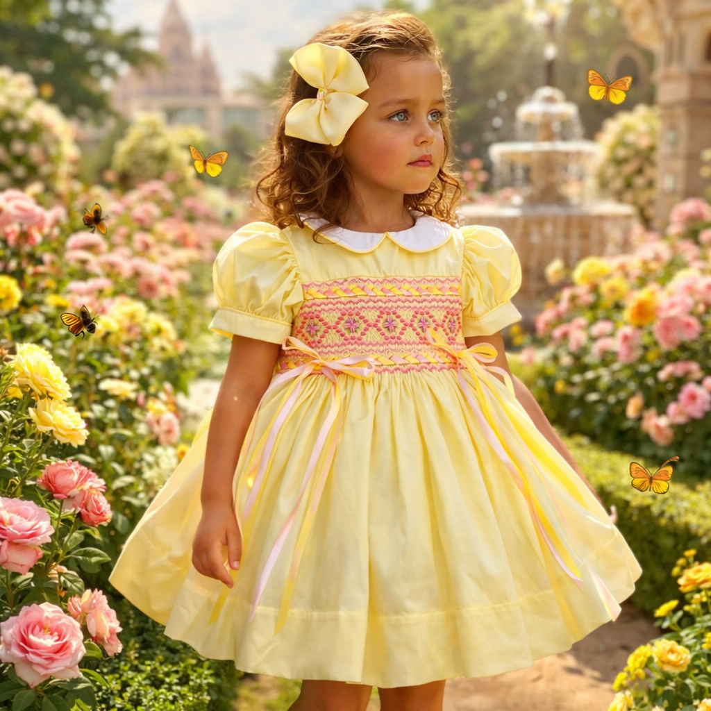 April 👑 🍋 🎀 smock dress lemon & pink preorder for March delivery 💖