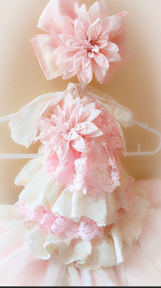 New season 2026 Handmade Spanish dress baby pink & cream halter neck