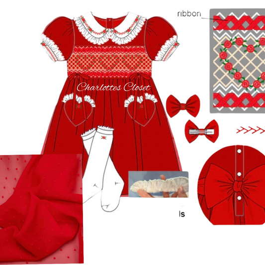 Red Swiss dot chiffon smock dress