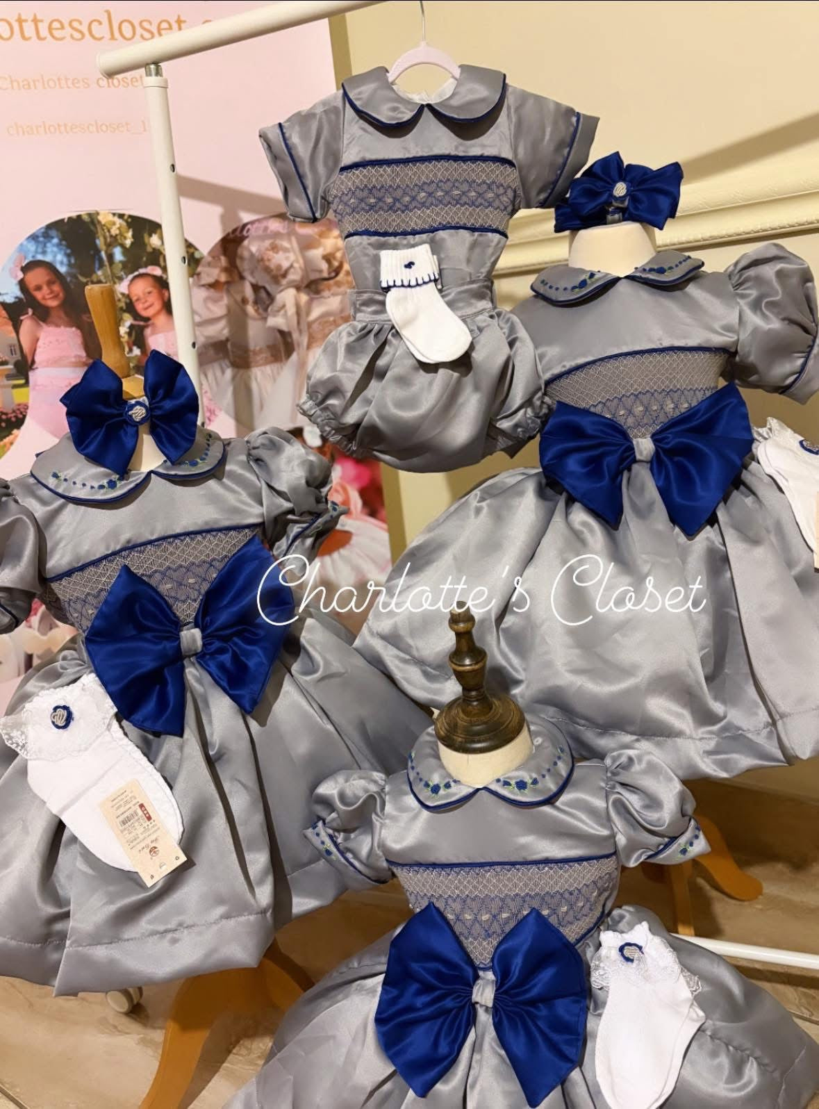 New season Lux silver & royal blue & skirt set  with matching bows preorder 💙GIRL
