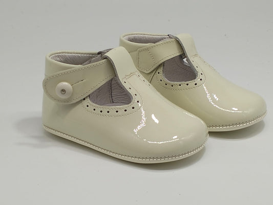 Cream  Baby  patent T Bar pram shoes