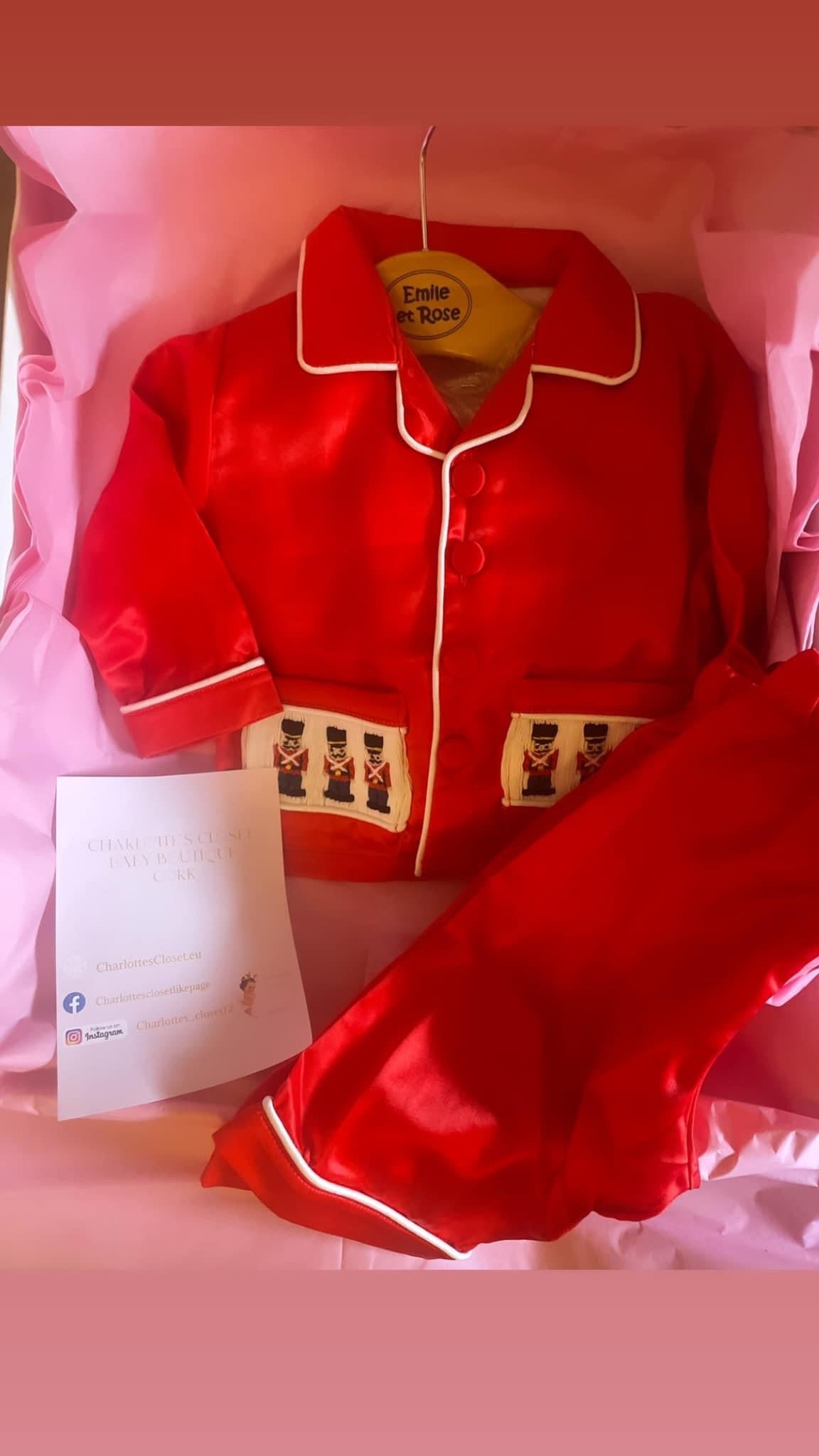 red lux satin boys  smock pjs