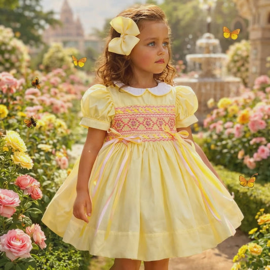 April 👑 🍋 🎀 smock dress lemon & pink preorder for March delivery 💖